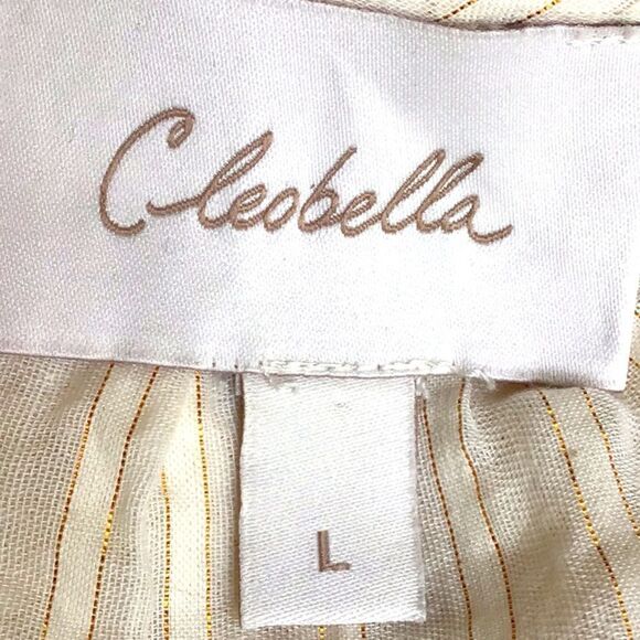 Cleobella Cream ARI Metallic Sparkle Stripe Ruffled Long Sleeve Peasant Blouse - Picture 14 of 16